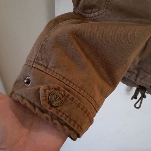 Guess coat tan brown utility anorak fall winter jacket l cotton canvas parka - Picture 9 of 15